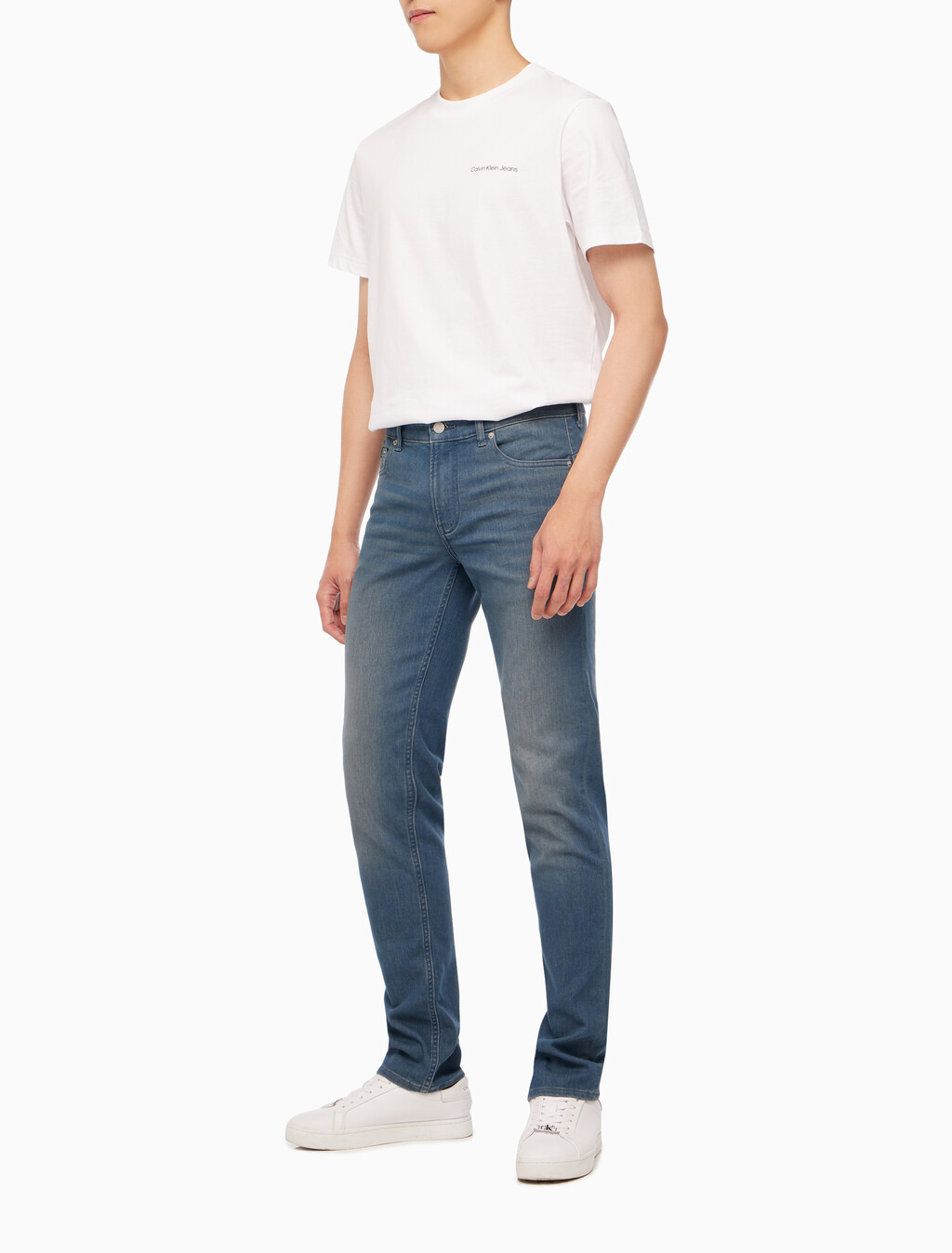 Buy 남성 바디핏 블루그레이 데님 in color GREY STEPPED RELEASE HEM