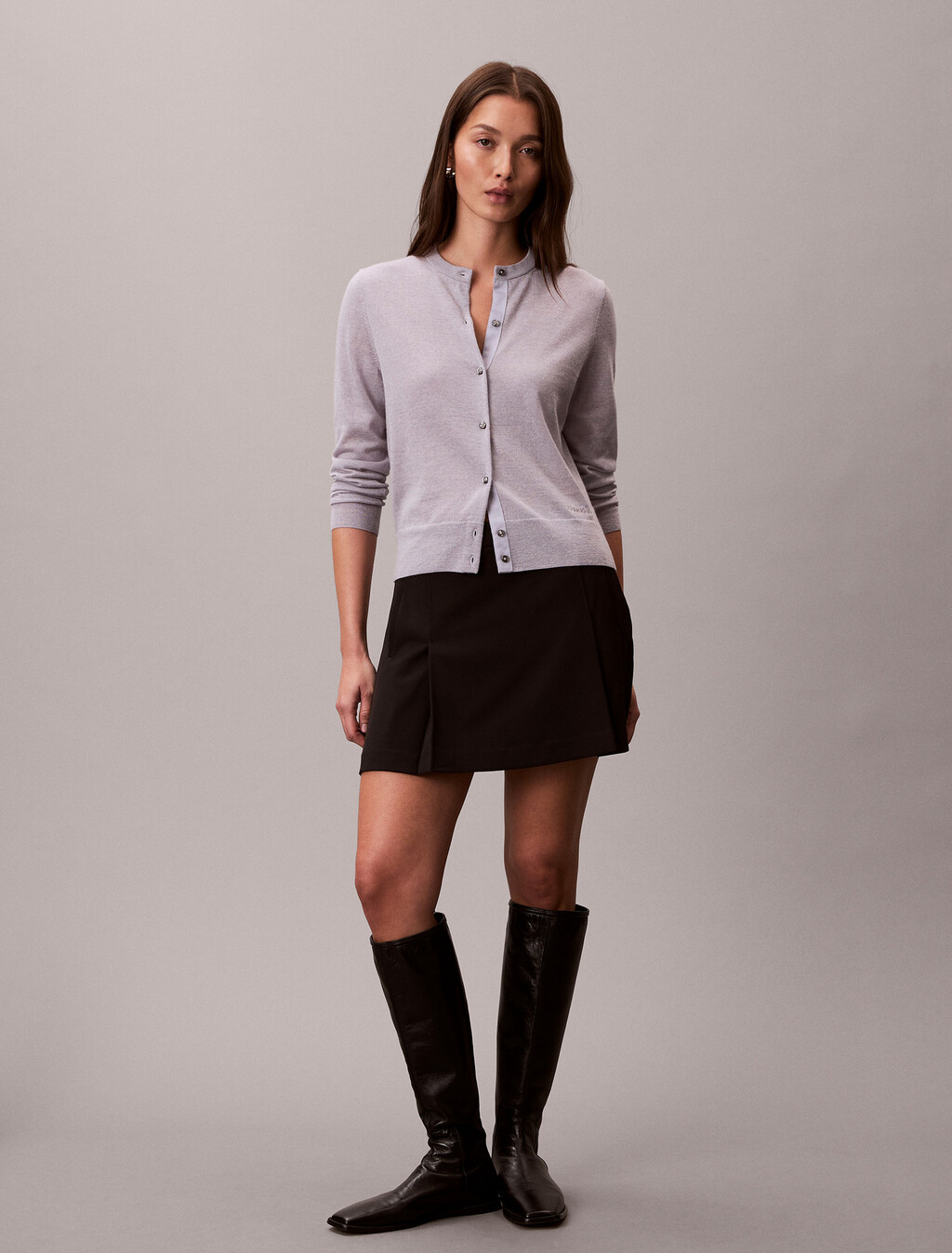 Buy 여성 L/S 메리노 가디건 in color LILAC GRAY