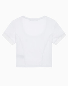 Buy 여성 엠보스 로고 U넥 크롭 반팔 티셔츠 in color BRIGHT WHITE