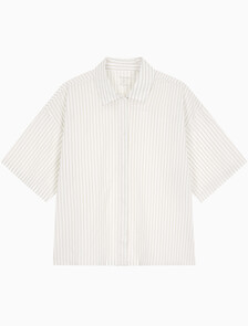 Buy 여성 코튼 포플린 슬립웨어 반팔 셔츠 in color STEADY STRIPE_PELICAN