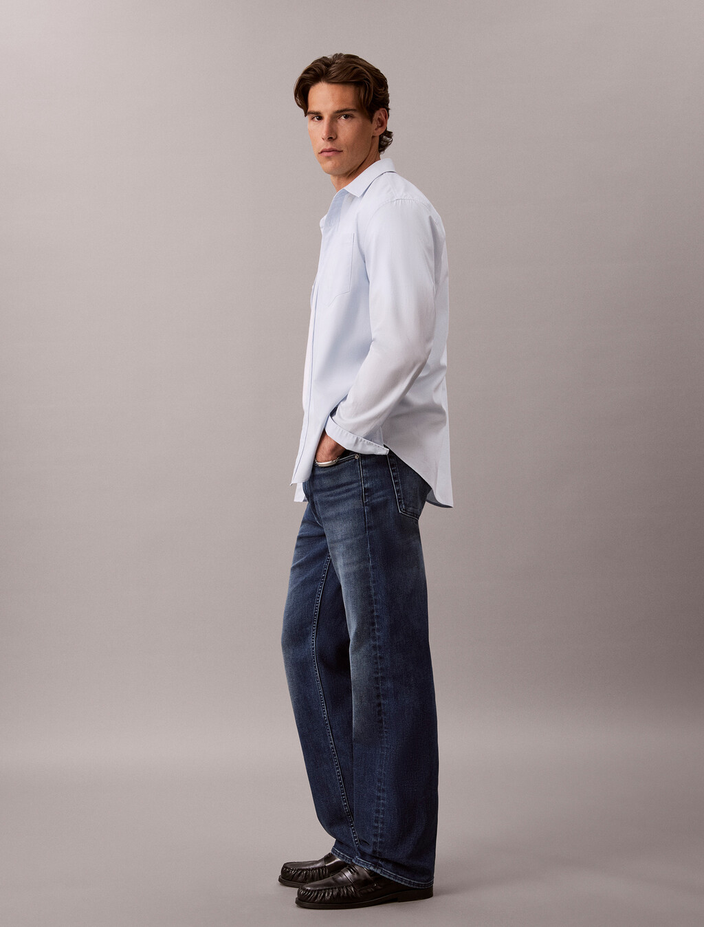 Buy 남성 90s 스트레이트 다크 블루 문 써모 데님 in color Denim Blue