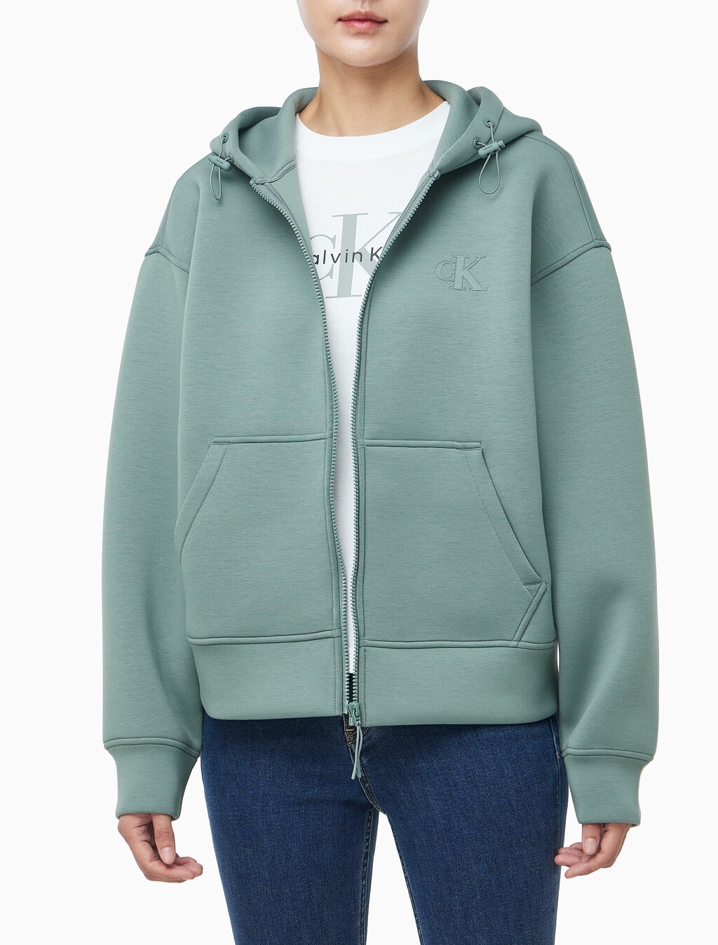 Buy 여성 크롭 오버사이즈 스웻셔츠 in color Mid Green