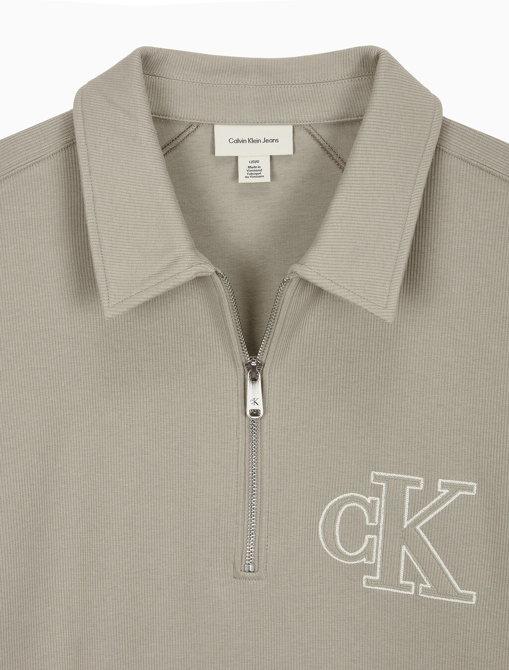 Buy 남성 더블 니트 로고 하프 집업 폴로 스웻셔츠 in color VINTAGE KHAKI