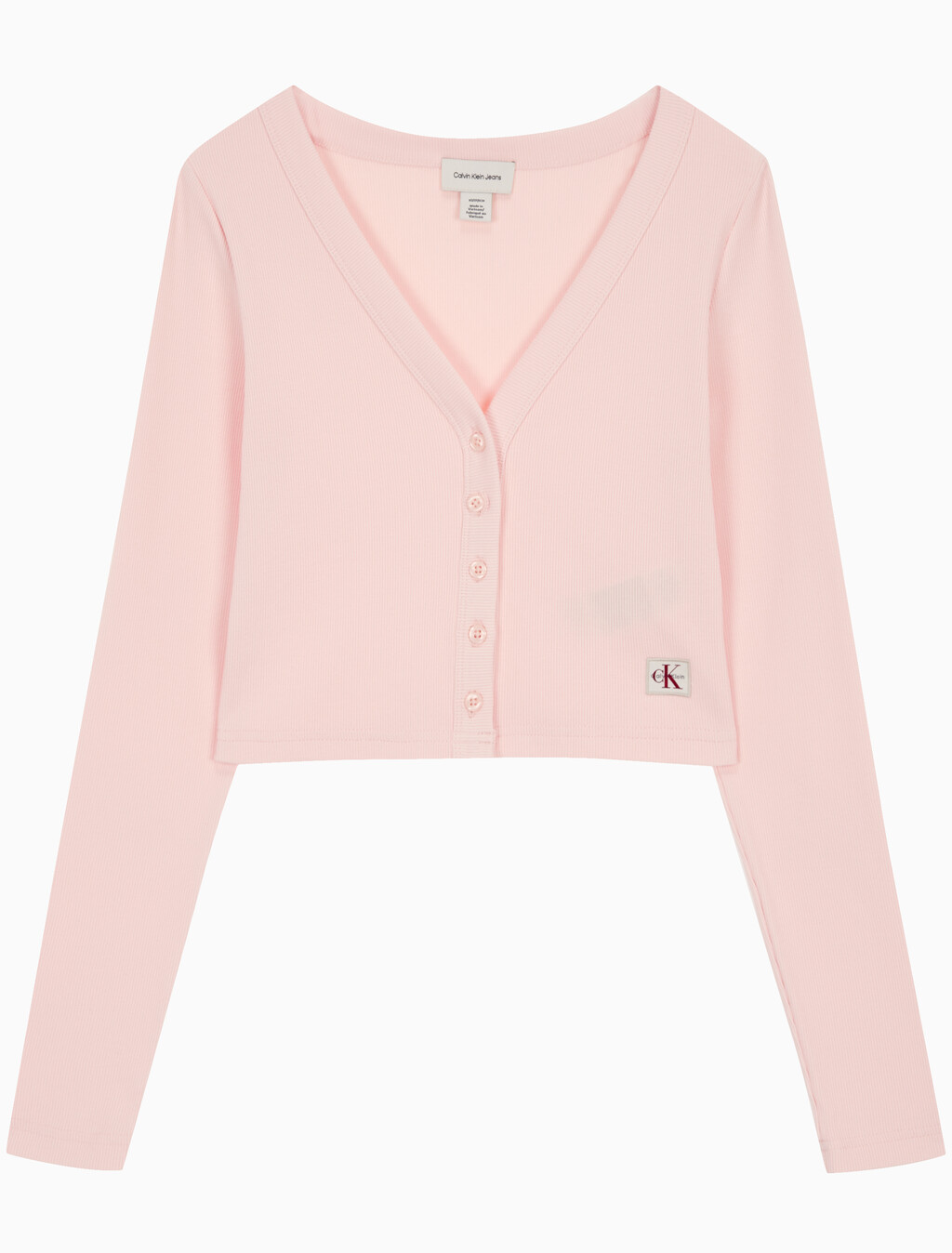 Buy 여성 롱슬리브 우븐 라벨 립 가디건 in color CLOUD PINK