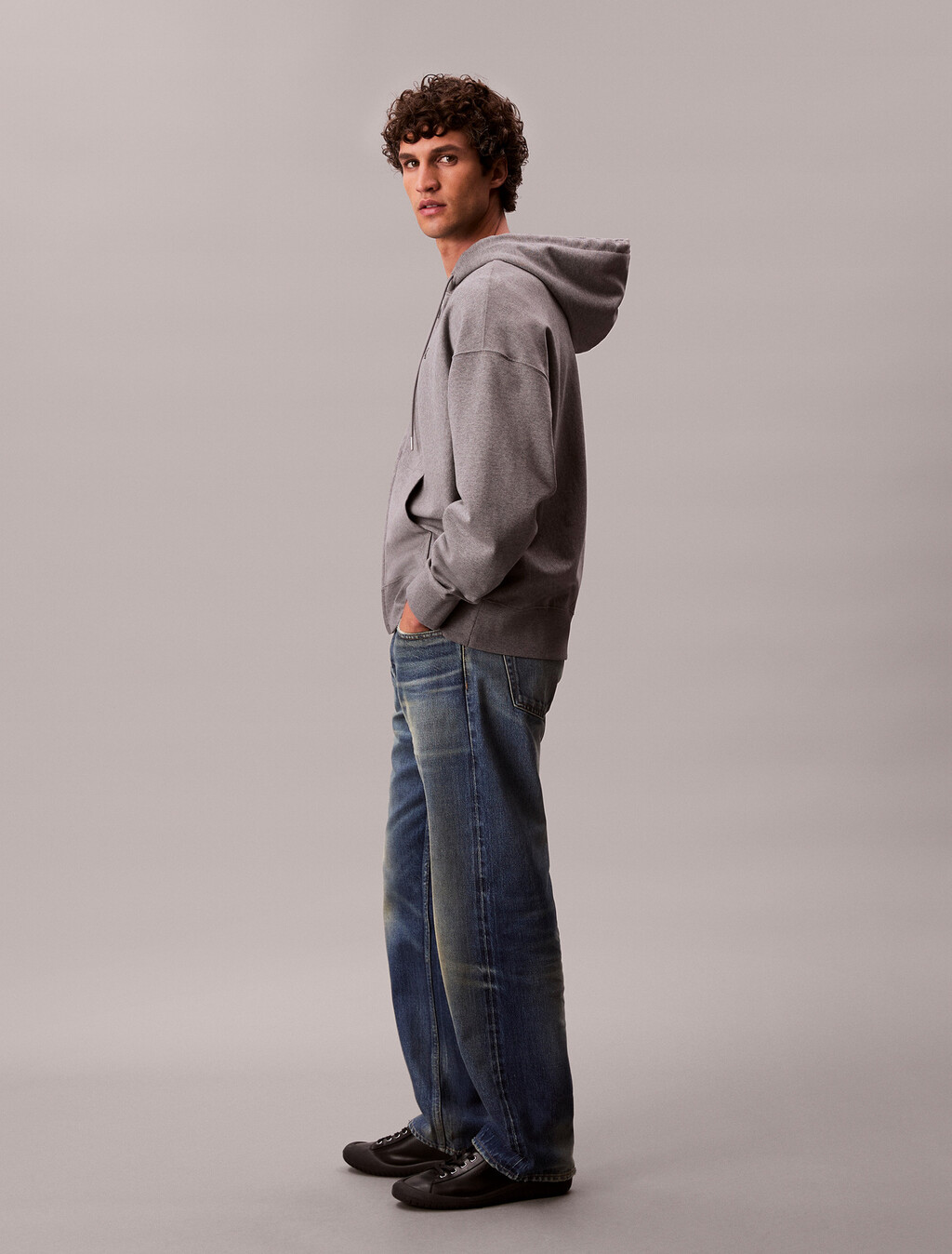 Buy 남성 프리미엄 테리 아카이브 후드 집업 in color MEDIUM GREY HEATHER