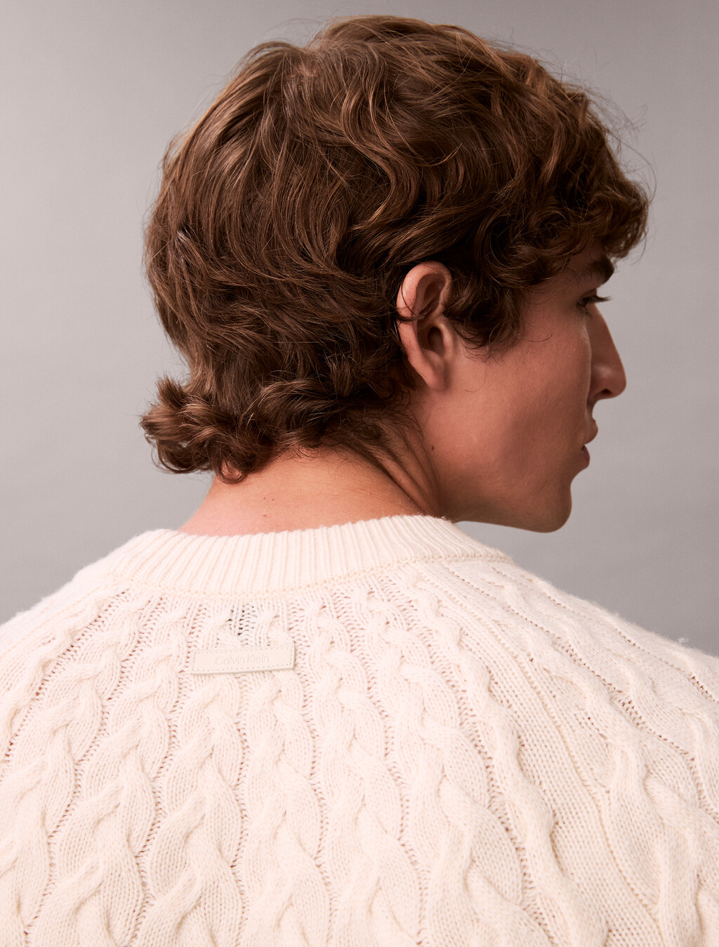 Buy 남성 램스울 블랜드 케이블 크루넥 스웨터 in color ANTIQUE WHITE