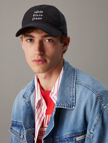 Buy 남녀공용 CKJ 프린트 레터링 로고 볼캡 in color BLACK