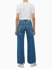 Buy 여성 하이라이즈 와이드핏 미드블루 데님 in color MID BLUE BACK EMBRO