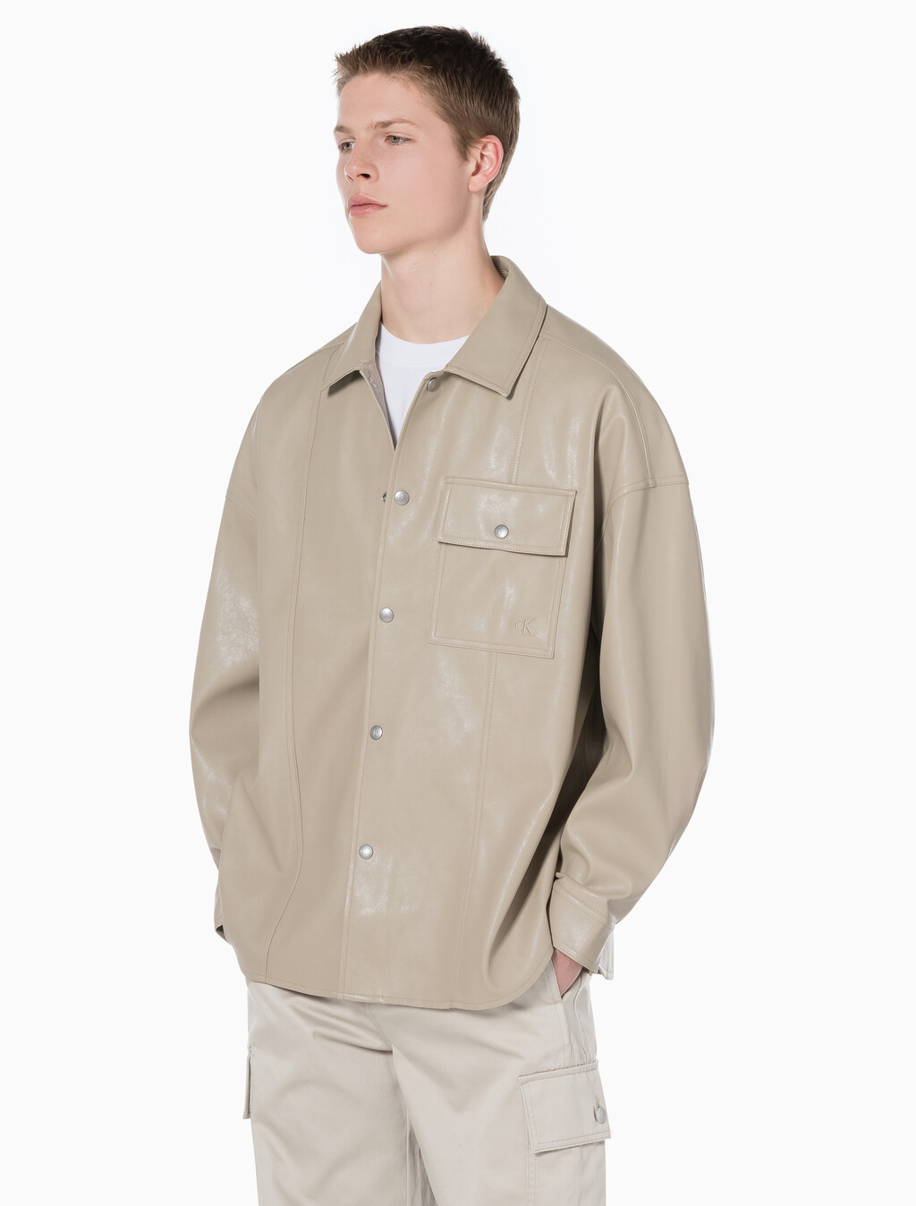 Buy 남성 릴렉스핏 매트 오버 셔츠 in color BEIGE