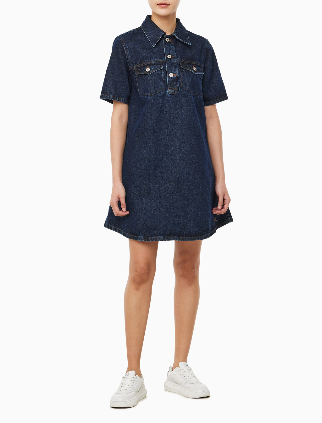 Buy 여성 팝오버 데님 드레스 in color DARK CK BLUE
