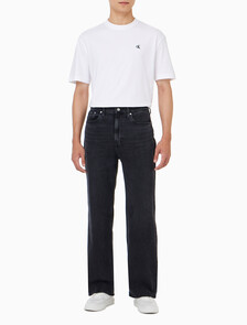 Buy 남성 뉴 와이드핏 블랙 데님 in color WASHED BLACK LOGO LACE