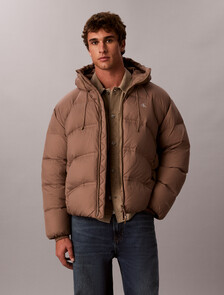 Buy 유니섹스 쉬어 후드 다운 푸퍼 자켓 in color Sugar Almond