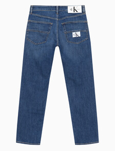 Buy 남성 슬림 스트레이트핏 다크 블루 크롭 데님 in color BLUE BLACK HANGER LOOP