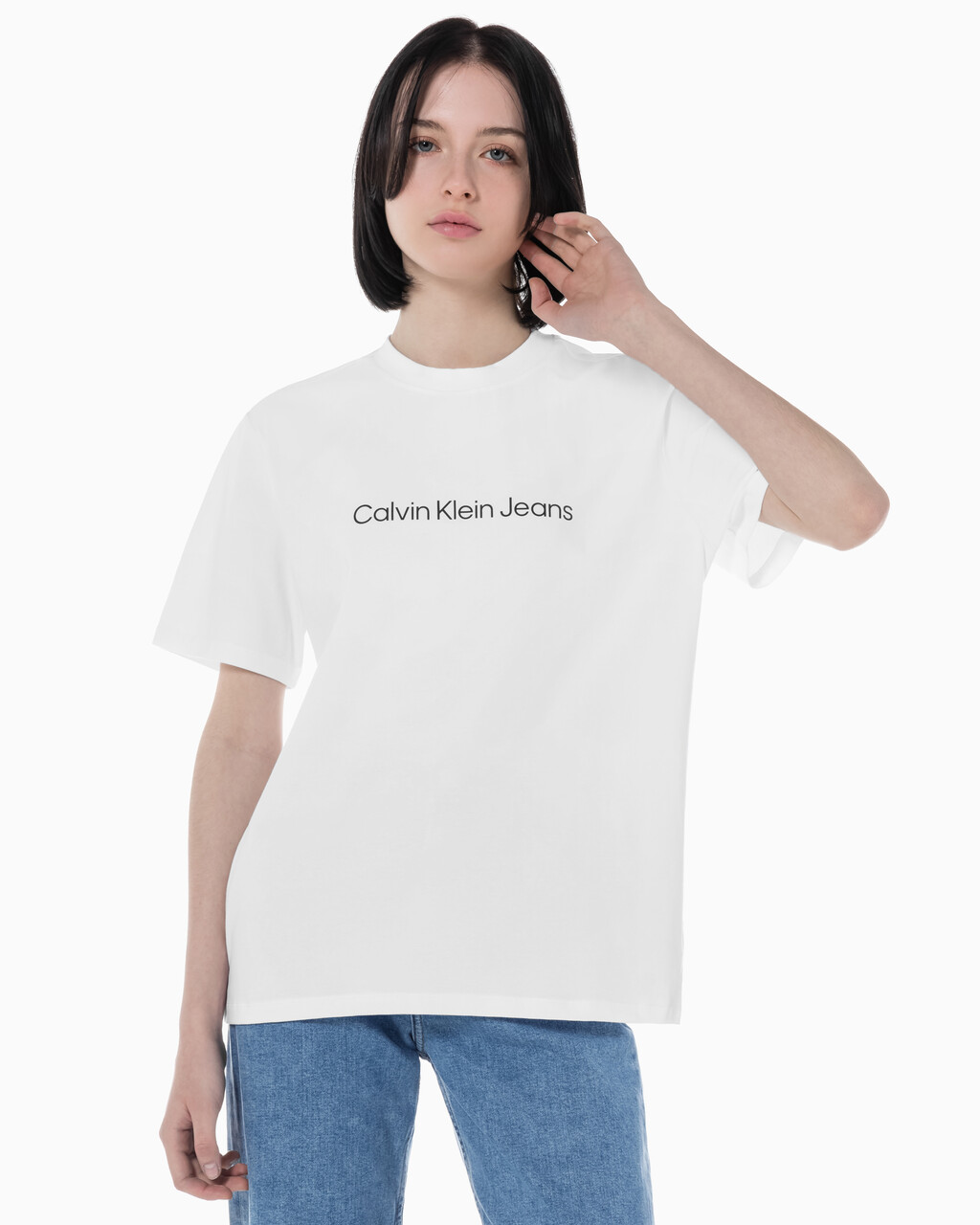 Buy 여성 보이프렌드핏 코튼 스트레치 반팔 티셔츠 in color BRIGHT WHITE