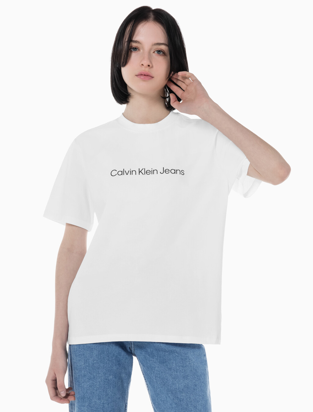 Buy 여성 보이프렌드핏 코튼 스트레치 반팔 티셔츠 in color BRIGHT WHITE
