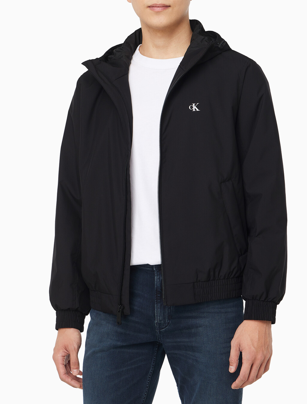 Buy 남성 후드 립스탑 해링턴 자켓 in color BLACK