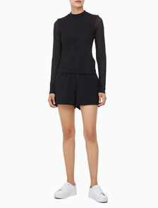 Buy 여성 슬림핏 매쉬 롱슬리브 탑 in color BLACK