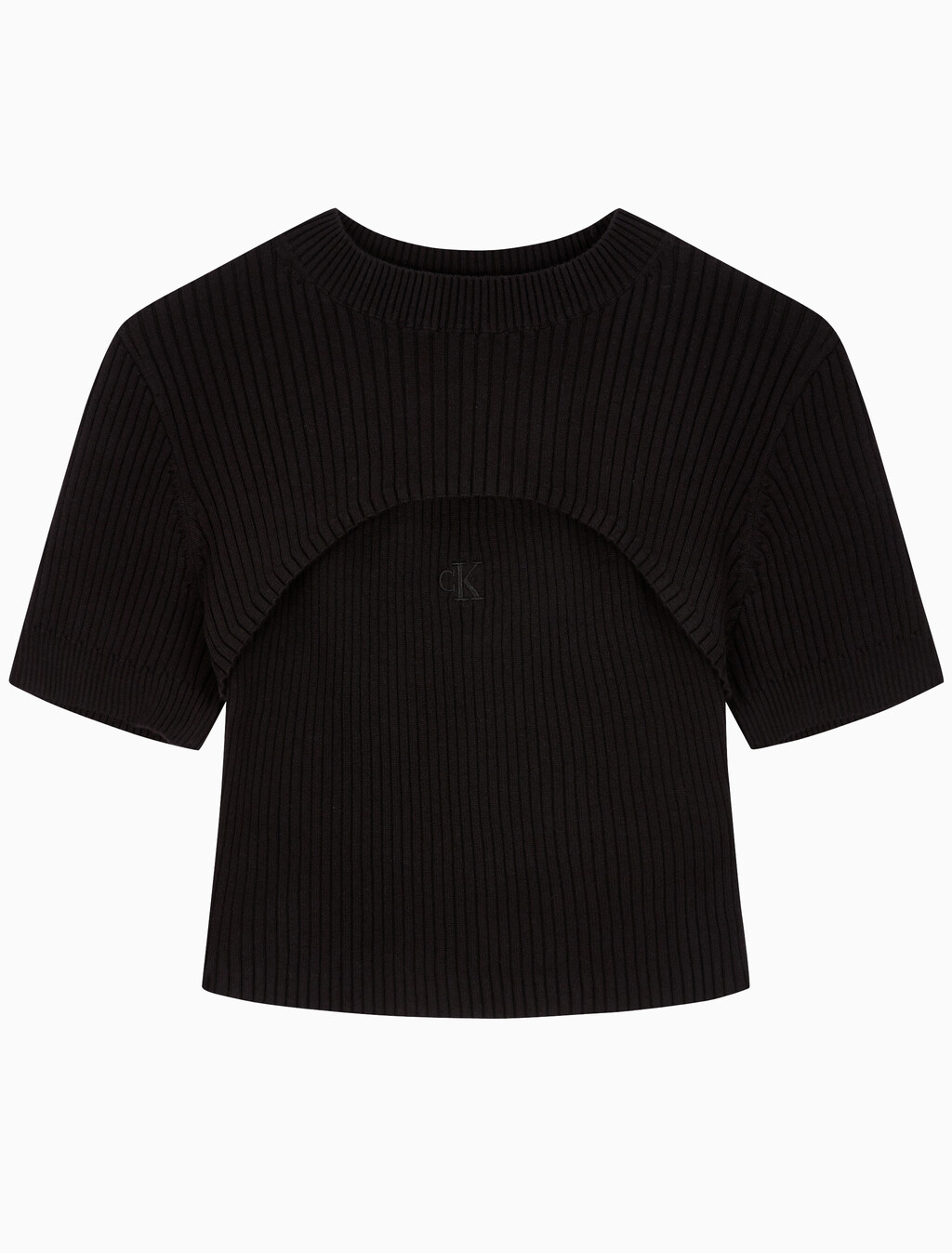Buy 여성 3 IN 1 립 반팔 스웨터 in color CK BLACK