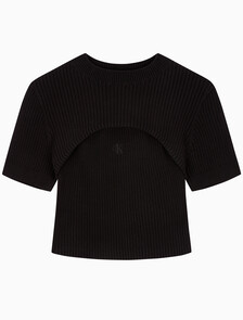 Buy 여성 3 IN 1 립 반팔 스웨터 in color CK BLACK