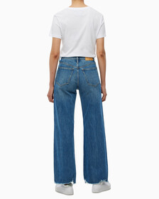 Buy 여성 하이라이즈 와이드핏 미드블루 데님 in color MID BLUE BACK EMBRO