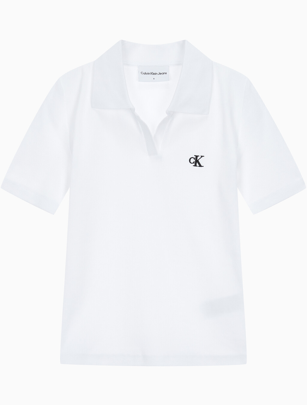 Buy 여성 슬림핏 립 브이넥 폴로 티셔츠 in color BRIGHT WHITE