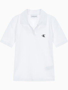 Buy 여성 슬림핏 립 브이넥 폴로 티셔츠 in color BRIGHT WHITE