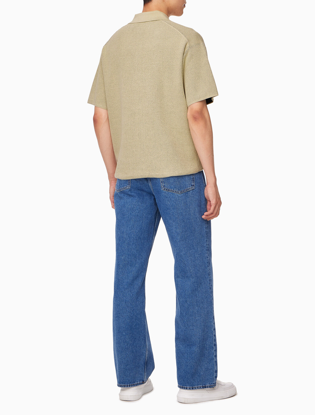 Buy 남성 캠프 카라 텍스처 반팔 스웨터 in color PALE KHAKI