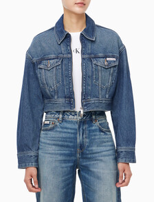 Buy 여성 크롭 미드 블루 데님 자켓 in color denim