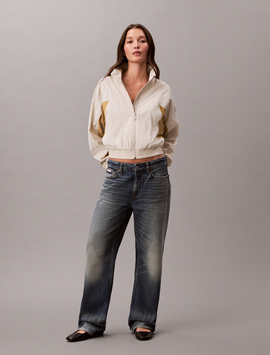 여성 크롭 돌먼 컬러블록 자켓