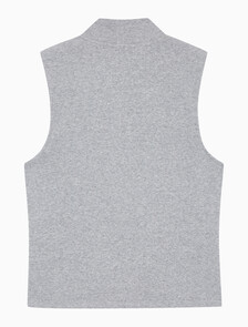 Buy 여성 우븐라벨 슬리브리스 하프 집업 탑 in color HEROIC GREY HEATHER