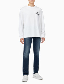 Buy 남녀공용 릴렉스핏 모노그램 로고 긴팔 티셔츠 in color BRIGHT WHITE