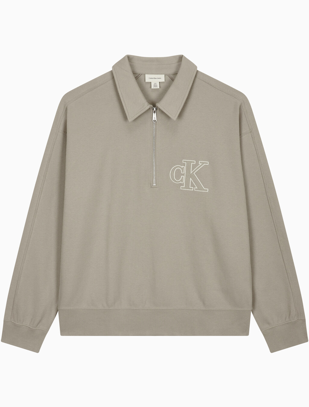 Buy 남성 더블 니트 로고 하프 집업 폴로 스웻셔츠 in color VINTAGE KHAKI