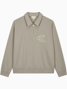 Buy 남성 더블 니트 로고 하프 집업 폴로 스웻셔츠 in color VINTAGE KHAKI