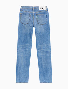 Buy 남성 스탠다드 스트레이트핏 미드블루 워시 데님 in color MID BLUE BACK EMBRO