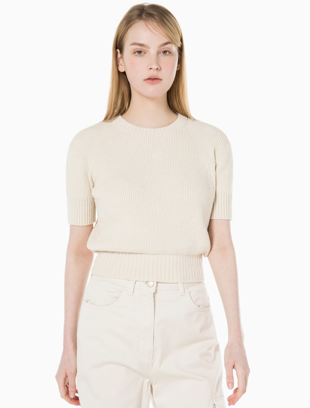 Buy 여성 벌룬 반팔 니트 탑 in color BLUR FLORAL_BLACK