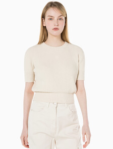 Buy 여성 벌룬 반팔 니트 탑 in color BLUR FLORAL_BLACK