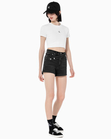 Buy 여성 하이라이즈 블랙 데님 쇼츠 in color WASHED BLACK LOGO LACE