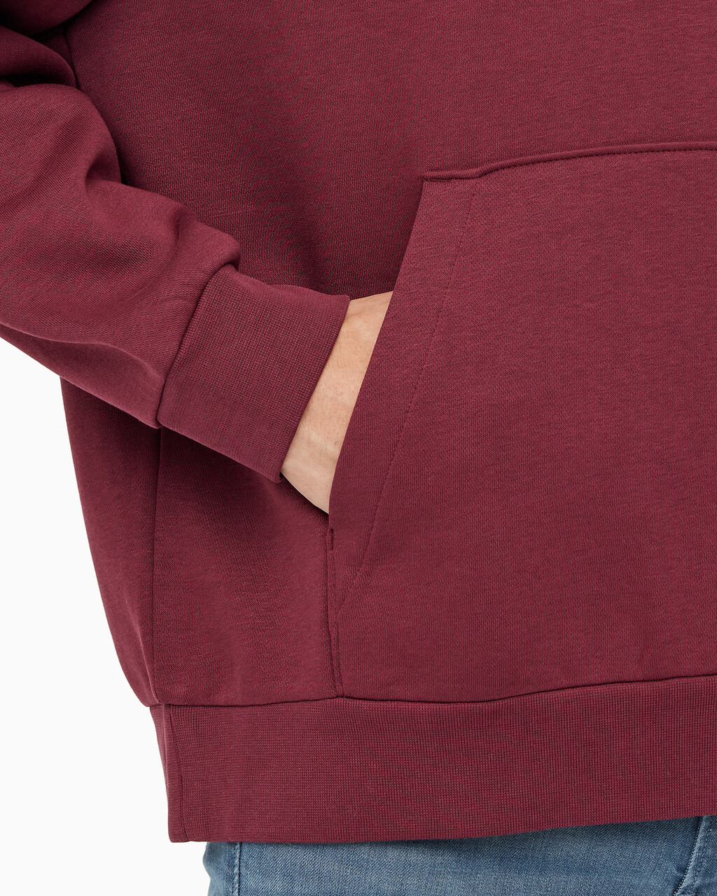 Buy 남성 롱슬리브 아카이브 플리스 후디 in color DEEP RED