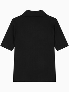 Buy 여성 슬림핏 브이넥 폴로 in color BLACK
