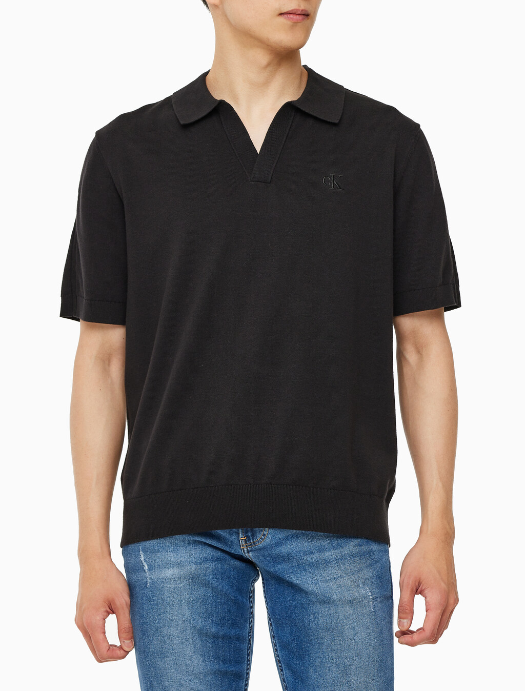 Buy 남성 토널 블로킹 폴로 반팔 티셔츠 in color CK BLACK