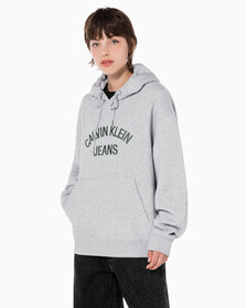 Buy 남녀공용 커브드로고 후디 in color LIGHT GREY HEATHER