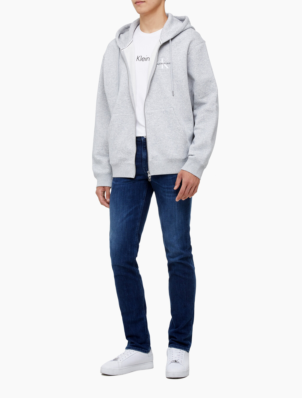 Buy 남녀공용 릴렉스핏 모노그램 집업 후디 in color LIGHT GREY HEATHER