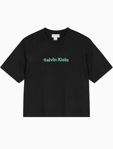 Buy 여성 S/S 투톤 3D 엠브로이더리 로고 티셔츠 in color BLACK