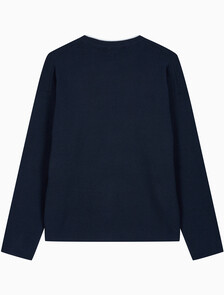 Buy 남성 엠보스드 로고 크루넥 스웨터 in color DARK SAPPHIRE