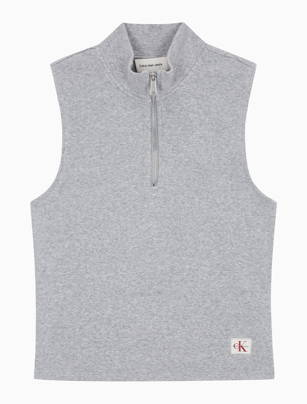 Buy 여성 우븐라벨 슬리브리스 하프 집업 탑 in color HEROIC GREY HEATHER