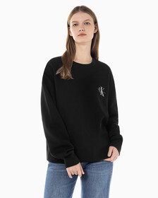Buy 남녀공용 릴렉스핏 스몰 모노그램 로고 기모 스웨트셔츠 in color CK BLACK