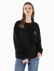 Buy 남녀공용 릴렉스핏 스몰 모노그램 로고 기모 스웨트셔츠 in color CK BLACK