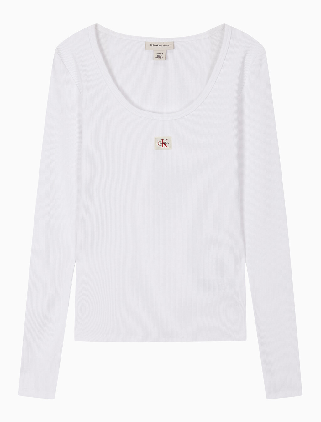 Buy 여성 L/S 우블 라벨 스쿱넥 립 티셔츠 in color BRILLIANT WHITE