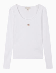 Buy 여성 L/S 우블 라벨 스쿱넥 립 티셔츠 in color BRILLIANT WHITE