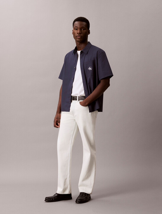 솔리드 워시드 포플린 릴렉스 숏슬리브 셔츠